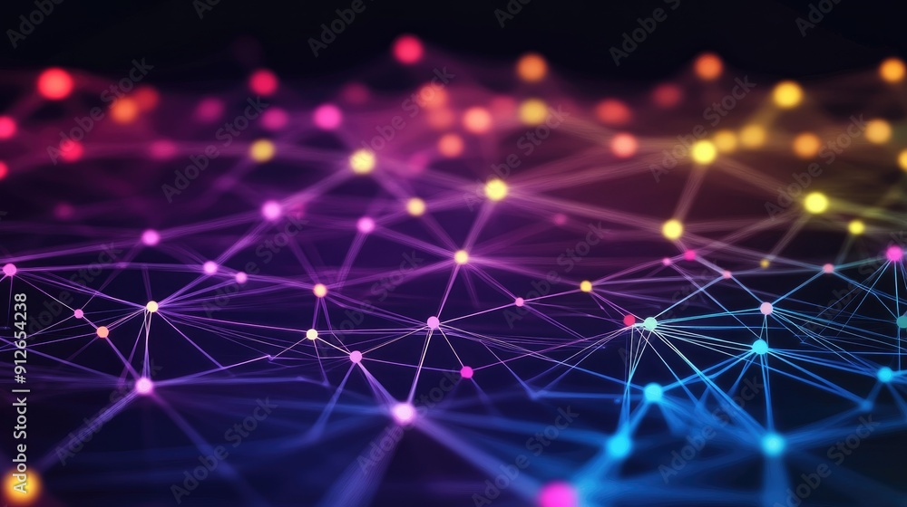 Wall mural abstract digital technology background with network colorful connection lines