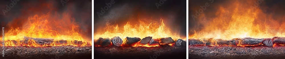 Poster a collection of campfires isolated on a transparent background