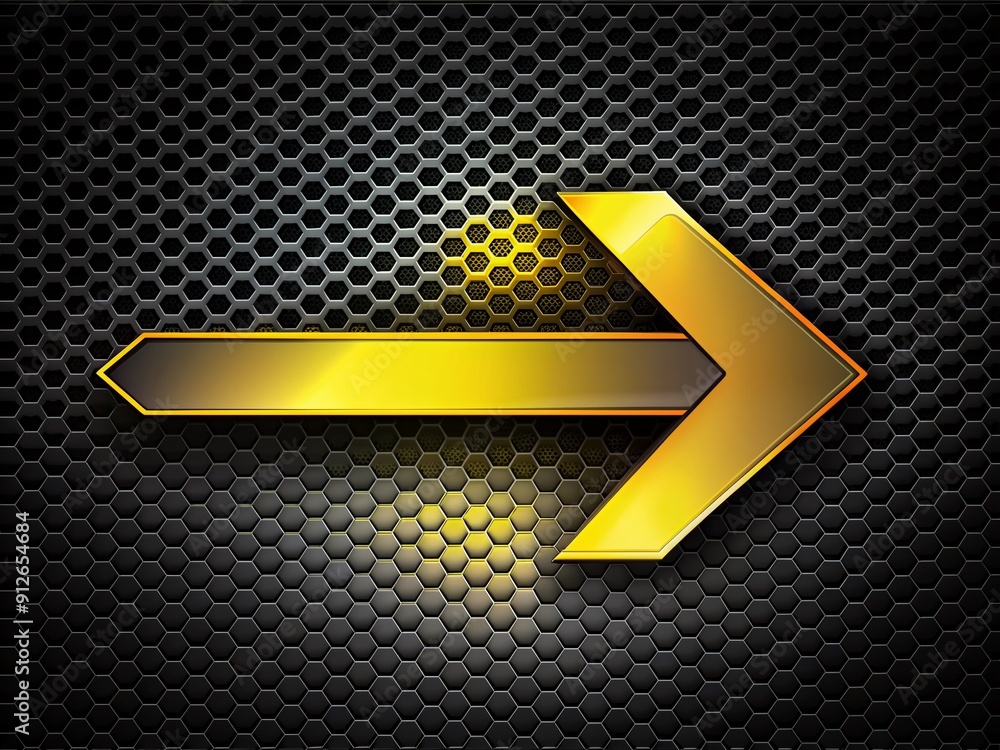 Poster vibrant yellow arrow on sleek black background with intricate hexagonal mesh pattern, exuding modern