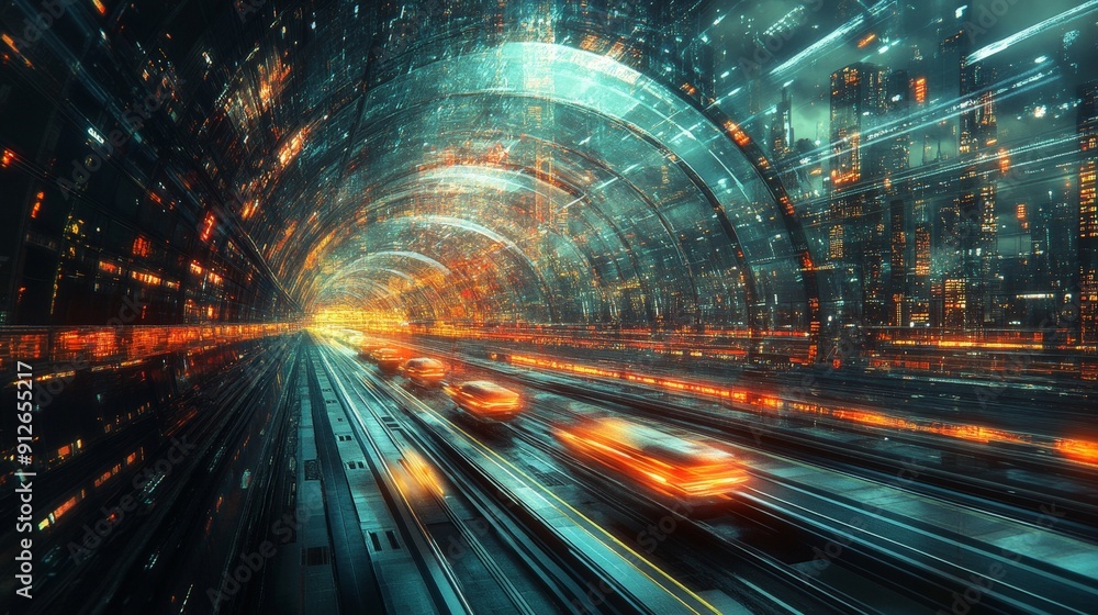 Poster digital pathways: abstract futuristic semiconductor manufacturing with dynamic lines and nodes