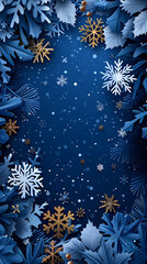 Blue Christmas snowflakes background,Vector illustration. Paper cut cartoon style