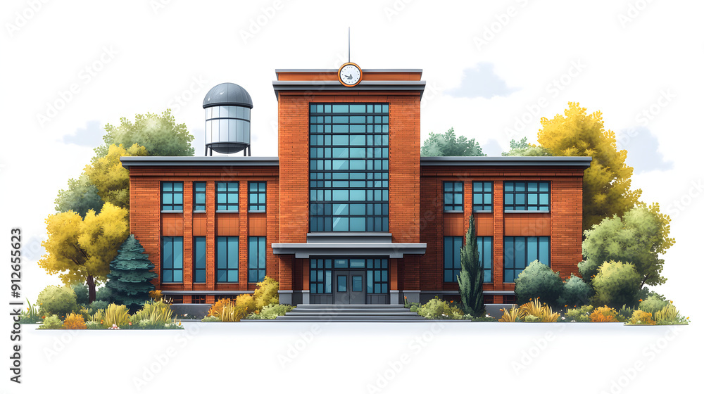 Wall mural abstract school building isolated on white background, png