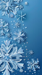 Blue Christmas snowflakes background,Vector illustration. Paper cut cartoon style