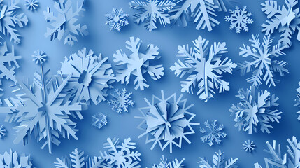 Blue Christmas snowflakes background,Vector illustration. Paper cut cartoon style