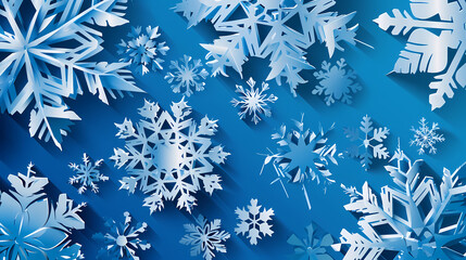 Blue Christmas snowflakes background,Vector illustration. Paper cut cartoon style