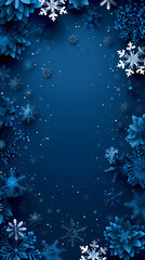 Fototapeta premium Blue Christmas snowflakes background,Vector illustration. Paper cut cartoon style