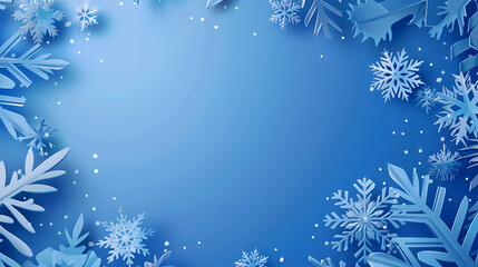 Blue Christmas snowflakes background,Vector illustration. Paper cut cartoon style