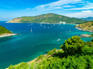 Obraz premium Drone view Beautiful sea in high season at Phuket Thailand