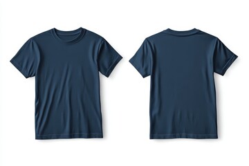 Navy blue t-shirt with round neck, front and back view