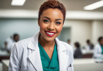 Portrait of mature woman doctor and looking at camera. Confident and Friendly doctor at a medical clinic.