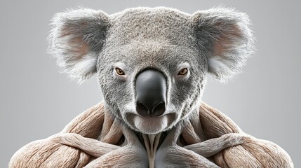 Creative image of a muscular koala with human-like features, blending animal and human traits for a captivating visual impact.