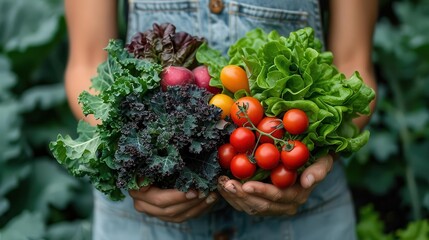 Fototapeta premium Close-up of hands holding fresh, organic vegetables.