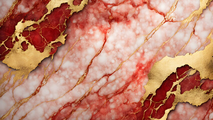 A red and gold marble wall with a gold border