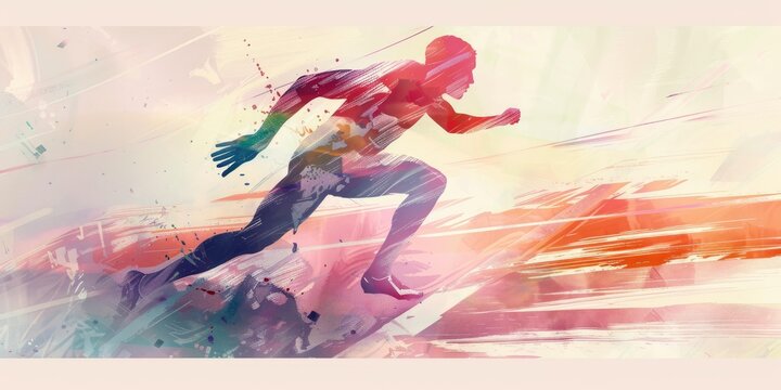 Silhouette of runner on colorful background.