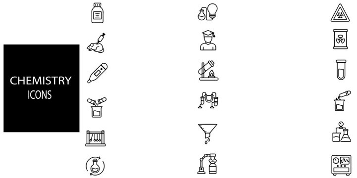 Chemistry simple concept 15 icons set. Contains such Chemistry, molecule, biology, dna, lab etc.Vector illustration.