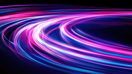 Abstract swirling neon light trails in a dark background