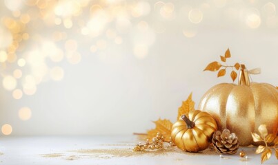 Thanksgiving and Autumn decoration concept made from autumn leaves and pumpkins a white background with copy space.