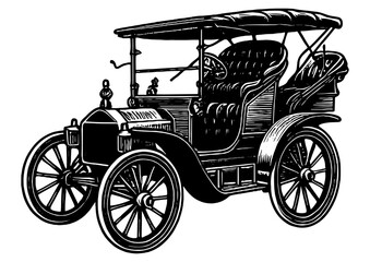 Fototapeta premium vintage automobile, intricate details and classic design elements of early 20th-century cars sketch engraving generative ai PNG illustration. Scratch board imitation. Black and white image