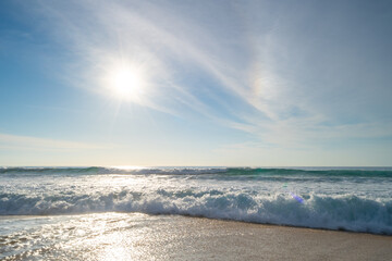 Empty tropical beach and seascape, Beautiful sandy beach and sea in sunny day,Blue sky in good...