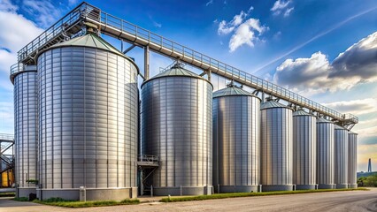 Obraz premium Large storage tanks and silos used for storing raw materials, storage tanks, silos, industrial, warehouse