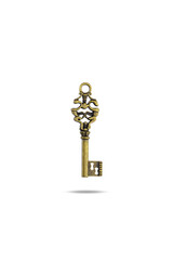 Close-up Key vintage isolated on white background with clipping path.