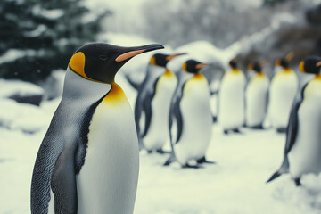 Fototapeta premium southern penguin group living in the nature of Antarctica 