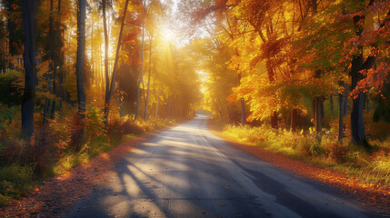 Fototapeta premium 秋の紅葉の田舎道