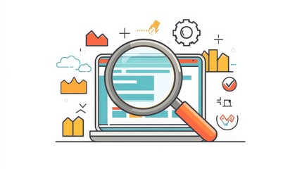 Digital Marketing Essentials: SEO Strategy Exploration with Minimalist Magnifying Glass Website Analysis - Flat Illustration Concept
