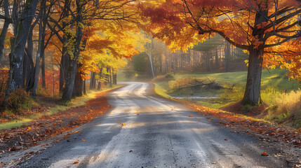 秋の紅葉の田舎道