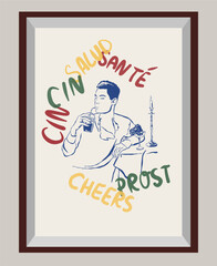 Cocktail drinks boho poster. Hand drawn minimal design. Perfect for wallpaper, template, banner, wall decor, print, postcard, cover. Vector sketch illustration