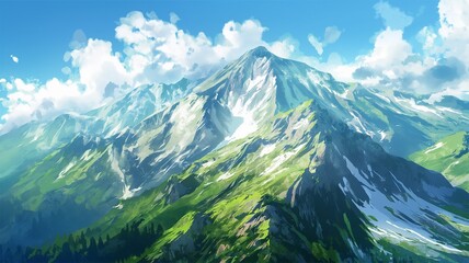 Fototapeta premium High mountain view with sky, beautiful nature, mountains.