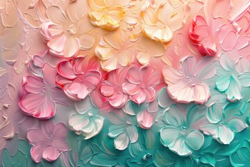 Abstract Floral Painting with Pink, Yellow, and Green Flowers