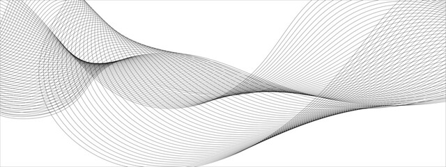 Vector wavy grey lines flowing smooth digital futuristic technology curve ocean black gradient color on transparent background. Design for technology, science, music, sound, banner, poster, modern.