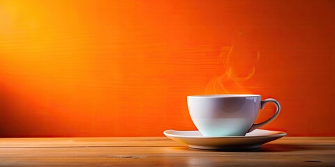 Obraz premium A coffee cup with a vibrant orange background, coffee, cup, drink, orange, background, vibrant, bright, hot, beverage, refreshing