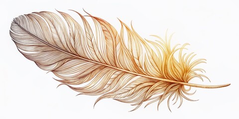 Delicate, hand-drawn feather illustration featuring intricate linework, soft textures, and lush details, perfect for elegant designs, luxury branding, and sophisticated visual identity.