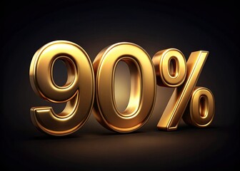 3D gradient gold number 90% percent isolated on a dark background
