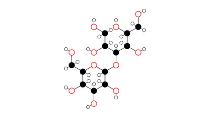lactitol molecule, structural chemical formula, ball-and-stick model, isolated image e966