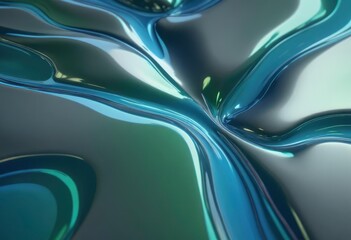 Fototapeta premium 35mm film photography, liquid metal background showing a smooth surface with ripples and subtle gradients of blue and green, high detail, vibrant color palette, cold light tones, blue tones, ai