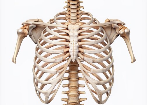 illustration of rib cage bones, ribs for print on white background.