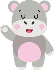 Cute and friendly hippo waving