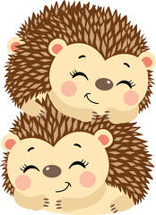 Loving brown hedgehogs lying on top of each other