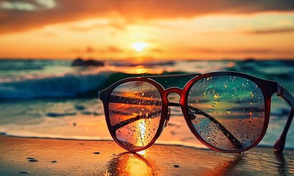 sunglass on beach background