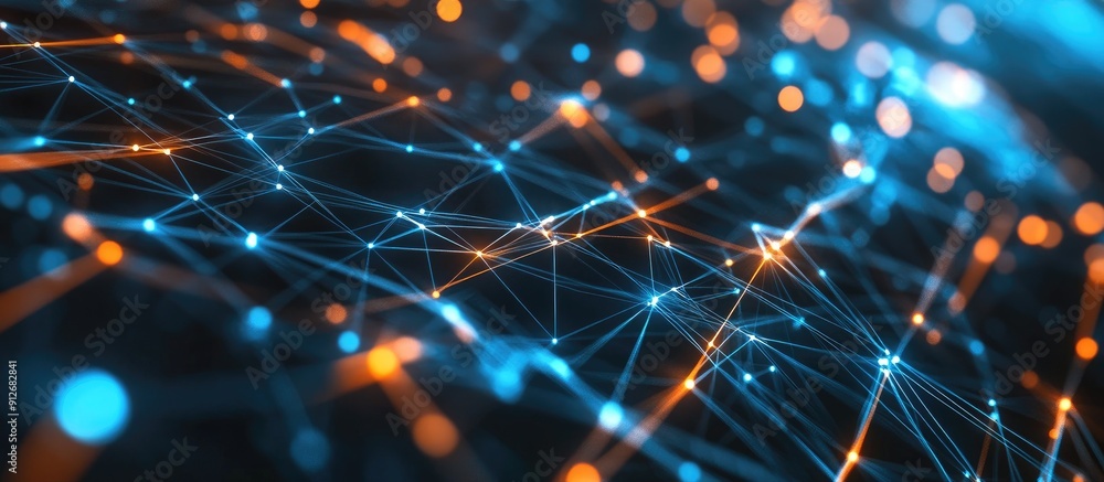 Poster futuristic 3d rendering of cyber network connections and big data integration for business and techn