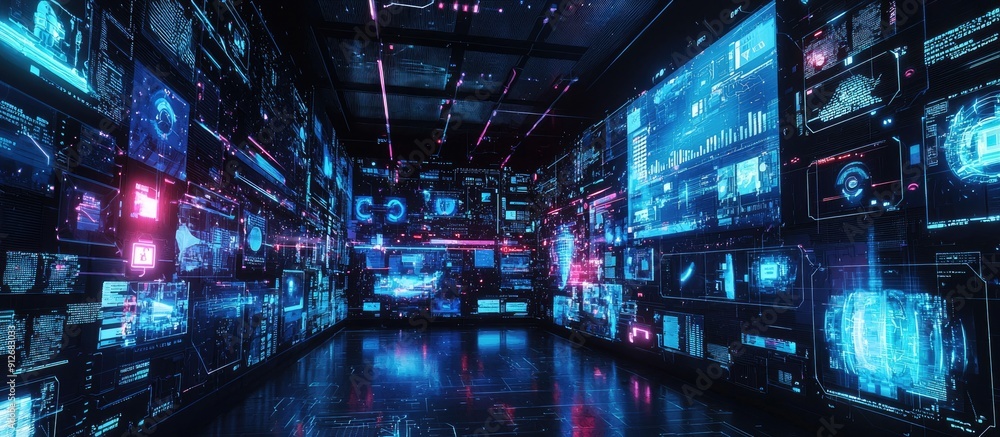 Poster innovative iot solutions and advanced automation technology concept on a virtual display