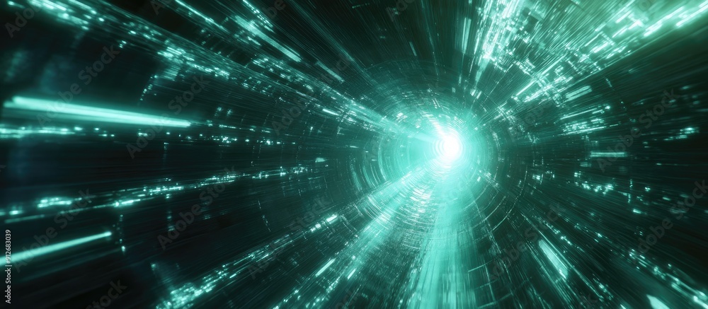 Poster vibrant light rays in a hyperspace tunnel 3d rendering of interstellar travel and time warp technolo