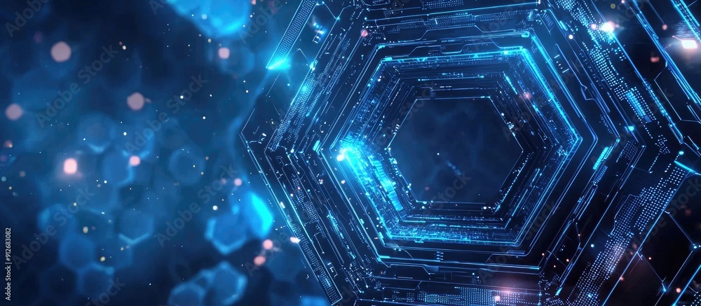 Poster futuristic hexagonal frame with high tech blue background