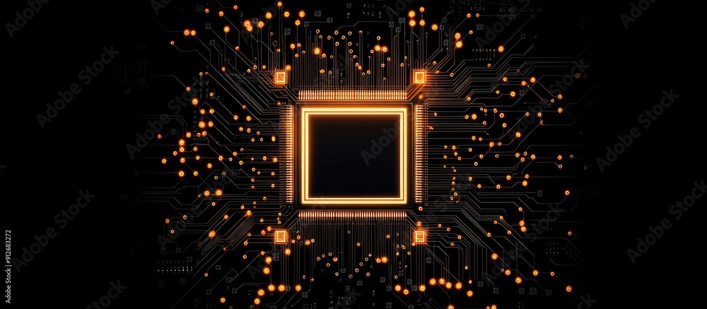 Poster stylized microchip design featuring a central processing unit that outlines a countryafafa a afa a a