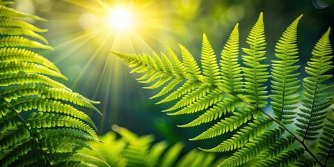 Fern leaves glowing in the sunlight , nature, plant, green, foliage, fern, leaves, sunshine, sunbeam, tropical, vibrant, lush