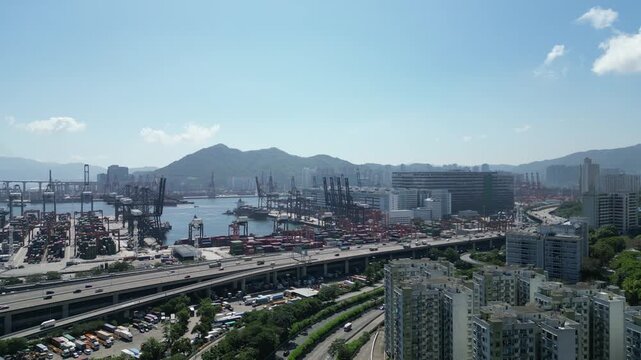 Hong Kong city traffic and cargo terminal port Aug 3 2024
