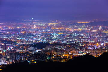 Seoul City skyline and downtown and skyscraper at Night , Seoul, South Korea.